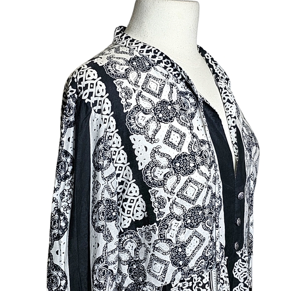 Prana Vintage Paisley Geometric Printed Black White Tunic Size XL - Picture 3 of 16